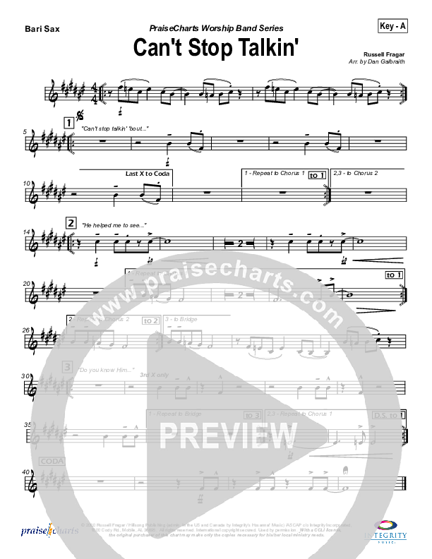 Can't Stop Talking Bari Sax (Hillsong Worship)