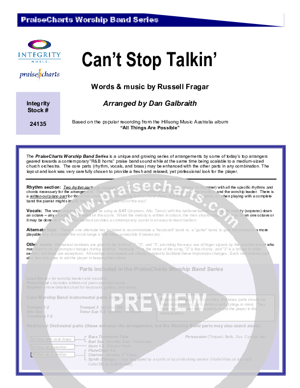 Can't Stop Talking Orchestration (Hillsong Worship)