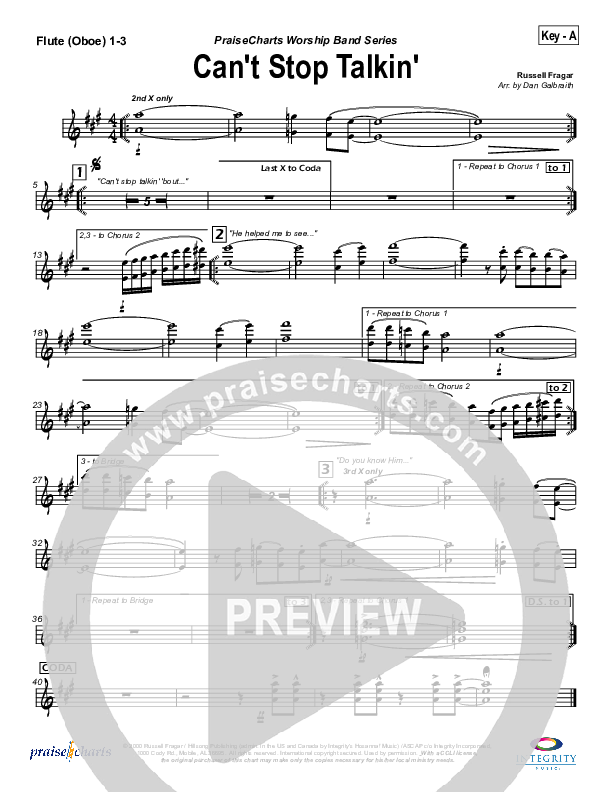 Can't Stop Talking Flute/Oboe 1/2/3 (Hillsong Worship)