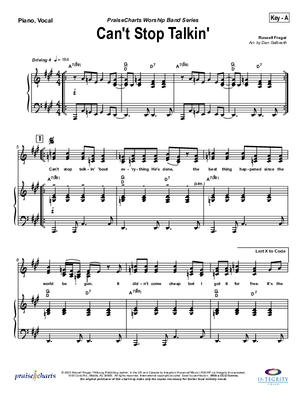 Can't Stop Talking Lead & Piano (Hillsong Worship)