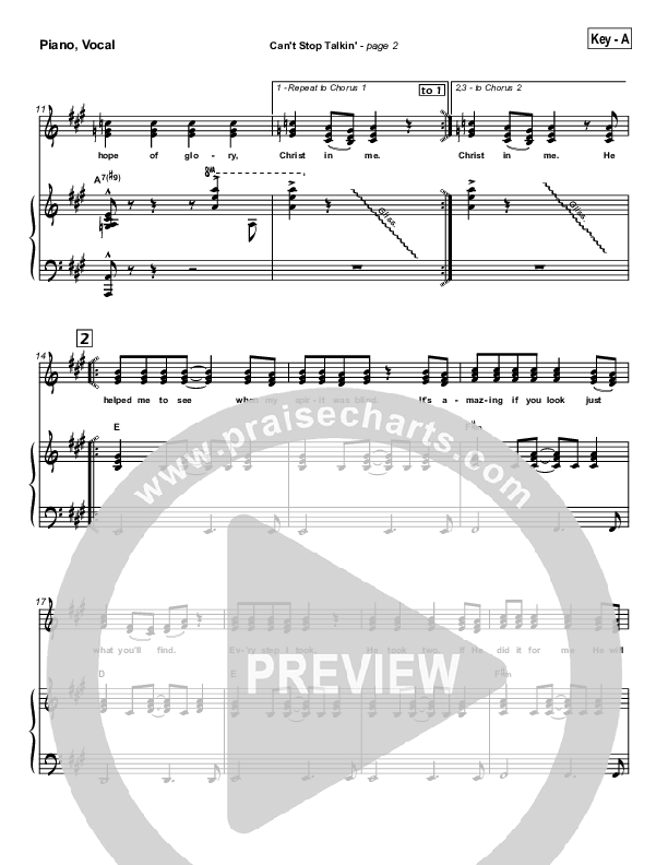 Can't Stop Talking Lead & Piano (Hillsong Worship)