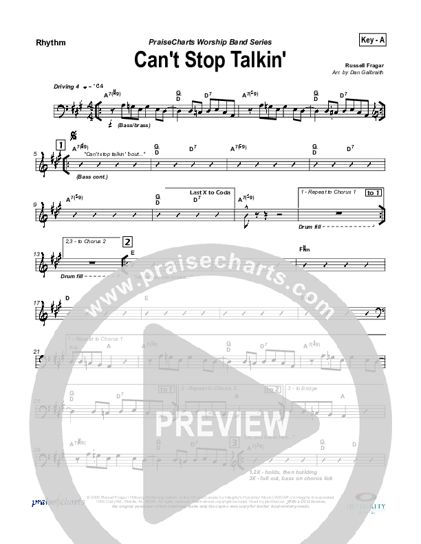 Can't Stop Talking Rhythm Chart (Hillsong Worship)