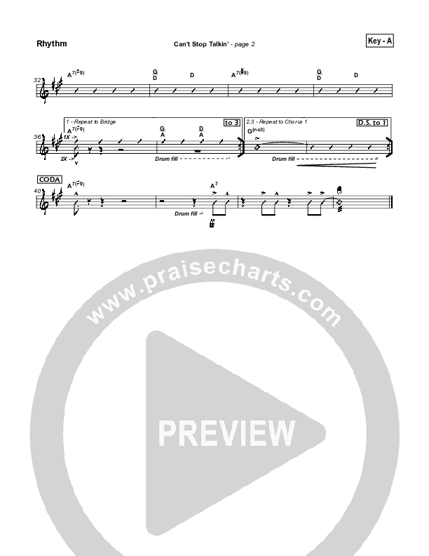 Can't Stop Talking Rhythm Chart (Hillsong Worship)