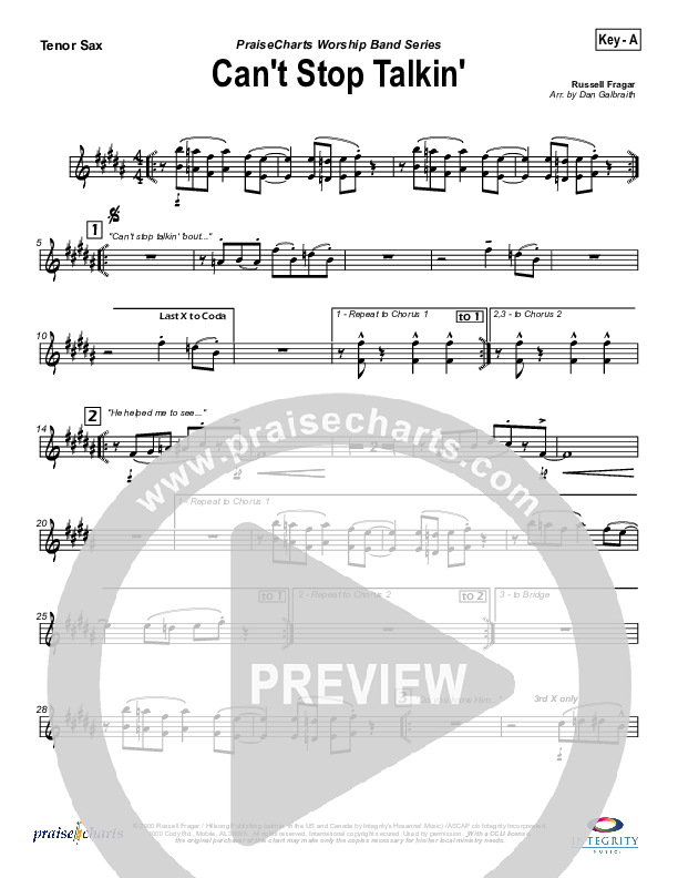 Can't Stop Talking Tenor Sax 2 (Hillsong Worship)