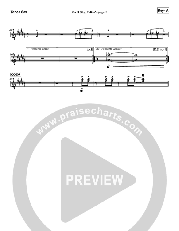 Can't Stop Talking Tenor Sax 2 (Hillsong Worship)