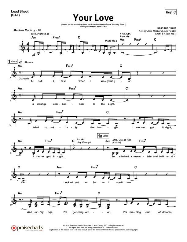 Your Love Lead Sheet (SAT) (Brandon Heath)