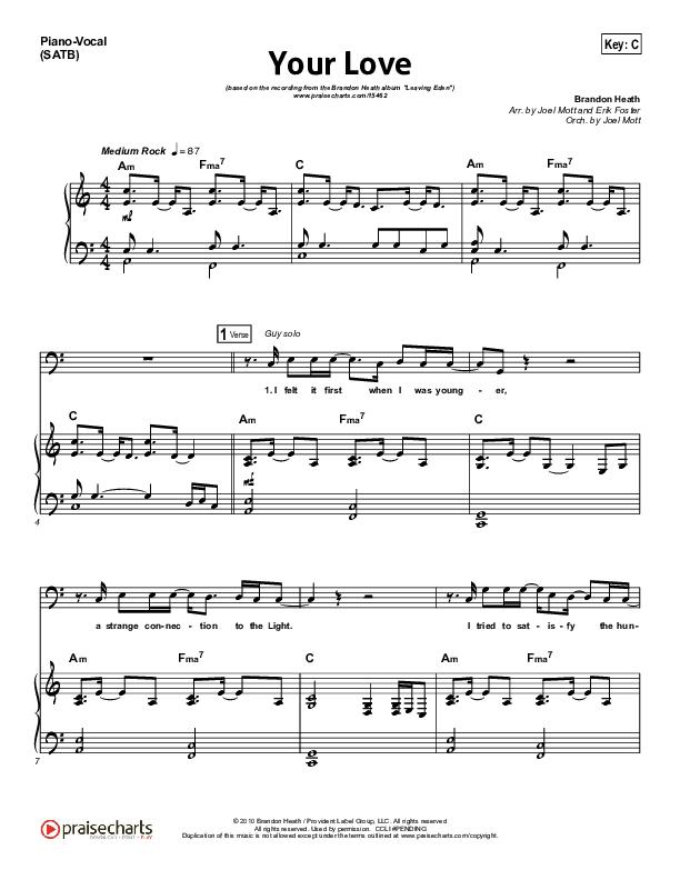 Your Love Piano/Vocal (Brandon Heath)