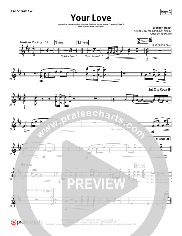 Your Love Tenor Sax 1/2 (Brandon Heath)