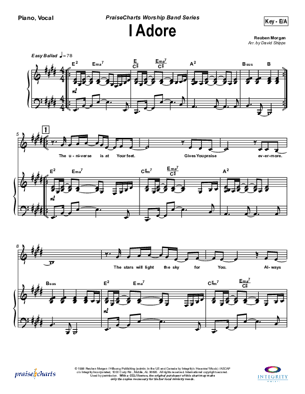 I Adore Piano/Vocal (Hillsong Worship)