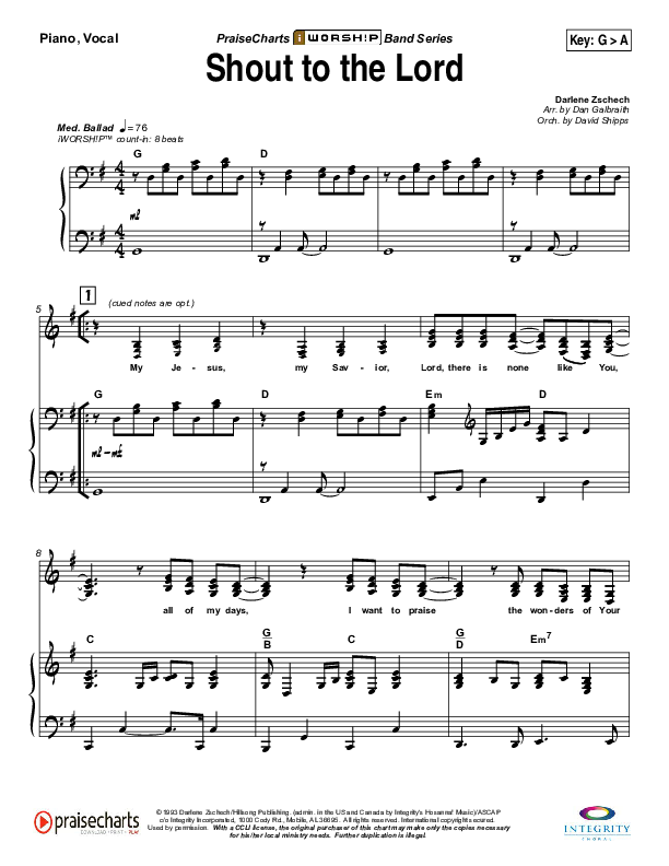 Shout To The Lord Piano/Vocal (Hillsong Worship)