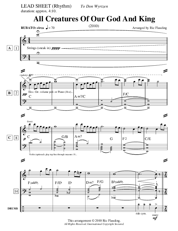 All Creatures Of Our God And King (Instrumental) Lead Sheet (Ric Flauding)