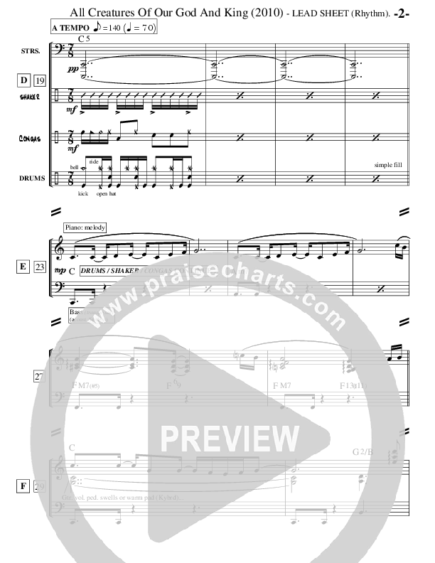 All Creatures Of Our God And King (Instrumental) Lead Sheet (Ric Flauding)