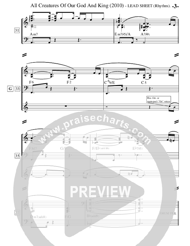All Creatures Of Our God And King (Instrumental) Lead Sheet (Ric Flauding)