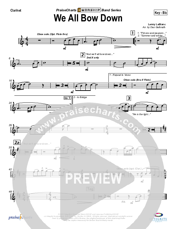 We All Bow Down Clarinet (Lenny LeBlanc)