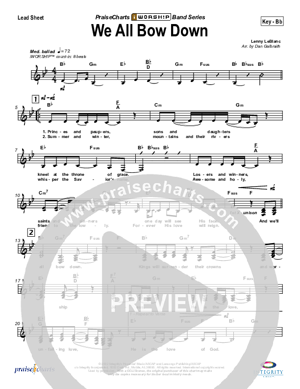 We All Bow Down Lead Sheet (Lenny LeBlanc)