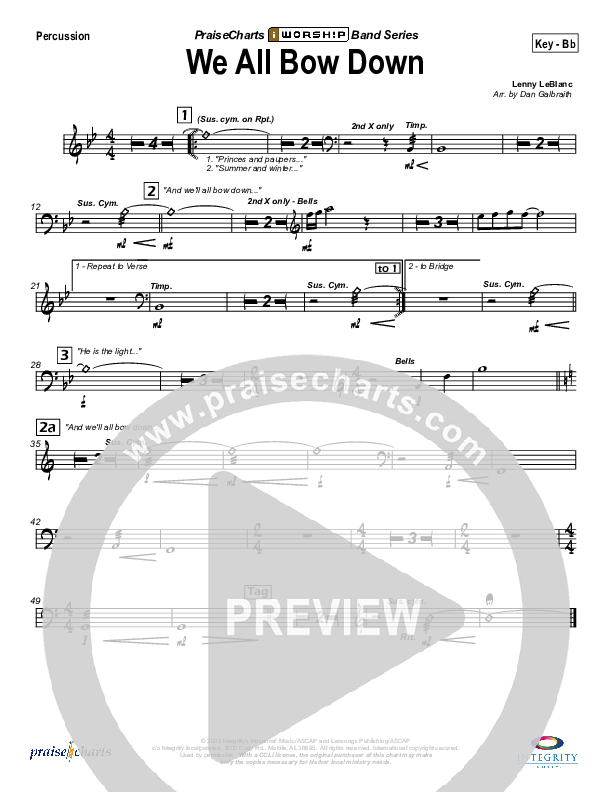 We All Bow Down Percussion (Lenny LeBlanc)