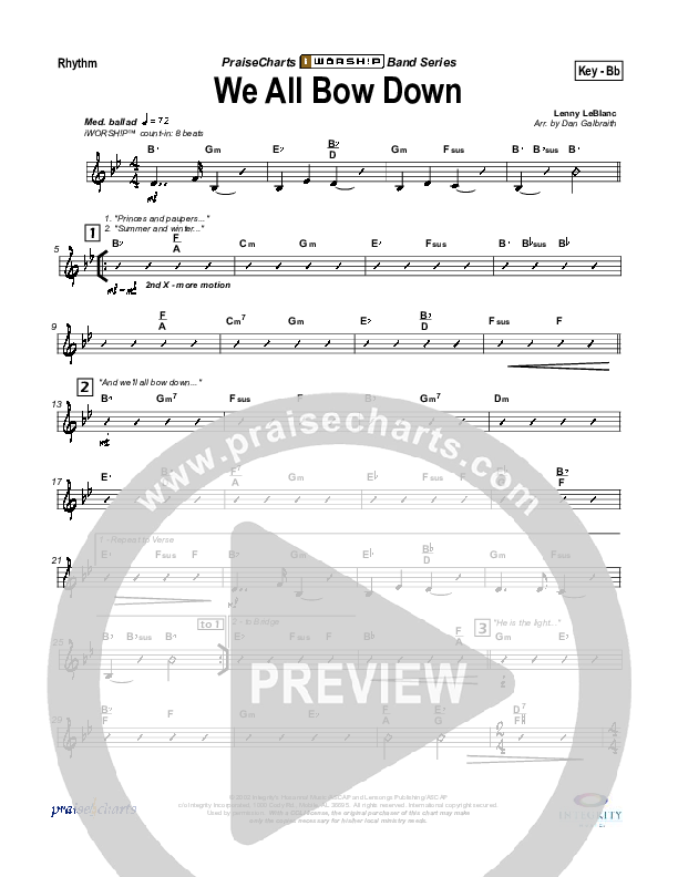 We All Bow Down Rhythm Chart (Lenny LeBlanc)