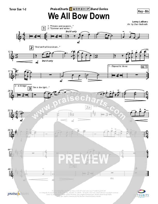 We All Bow Down Tenor Sax 1/2 (Lenny LeBlanc)