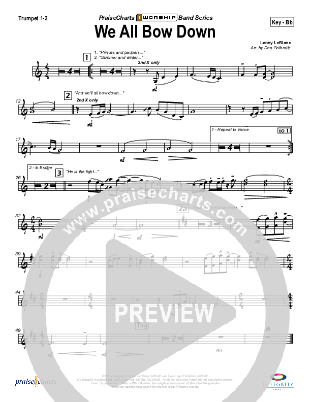 We All Bow Down Trumpet 1,2 (Lenny LeBlanc)