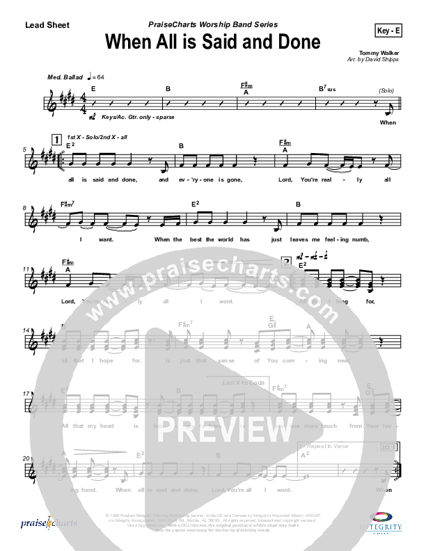 When All Is Said and Done Lead Sheet (SAT) (Tommy Walker)