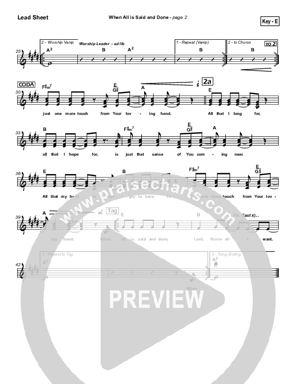 When All Is Said and Done Lead Sheet (SAT) (Tommy Walker)