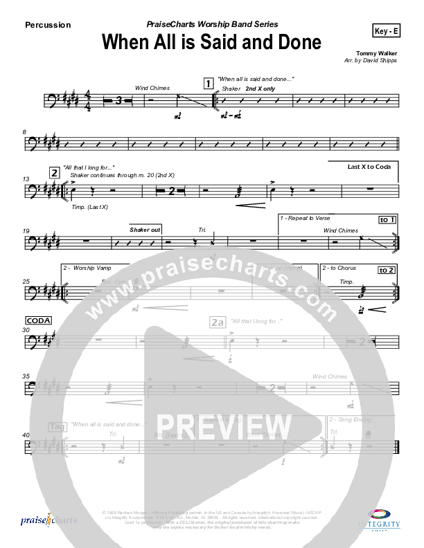 When All Is Said and Done Percussion (Tommy Walker)