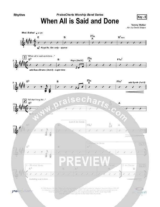 When All Is Said and Done Rhythm Chart (Tommy Walker)