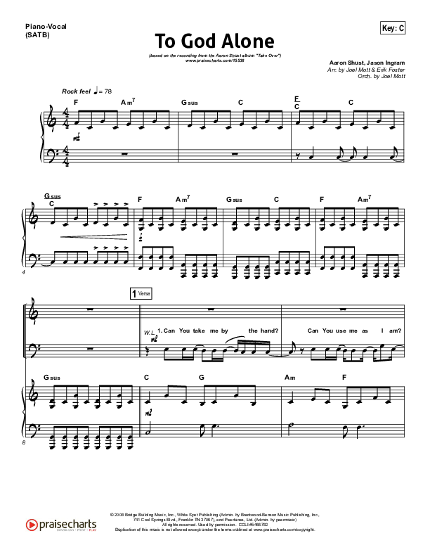 To God Alone Piano/Vocal (SATB) (Aaron Shust)