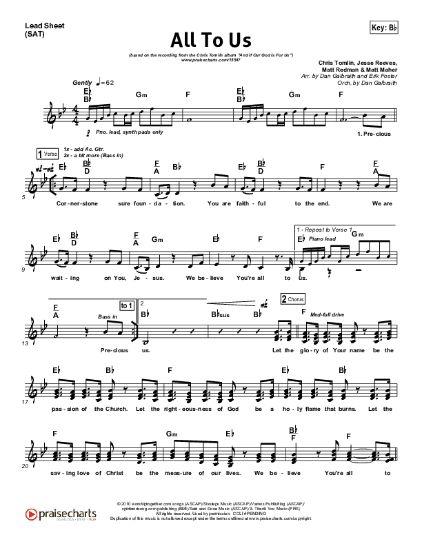 All To Us Lead Sheet (SAT) (Chris Tomlin)