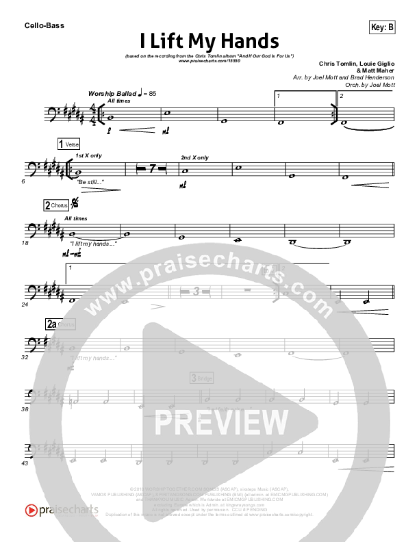 I Lift My Hands Cello/Bass (Chris Tomlin)