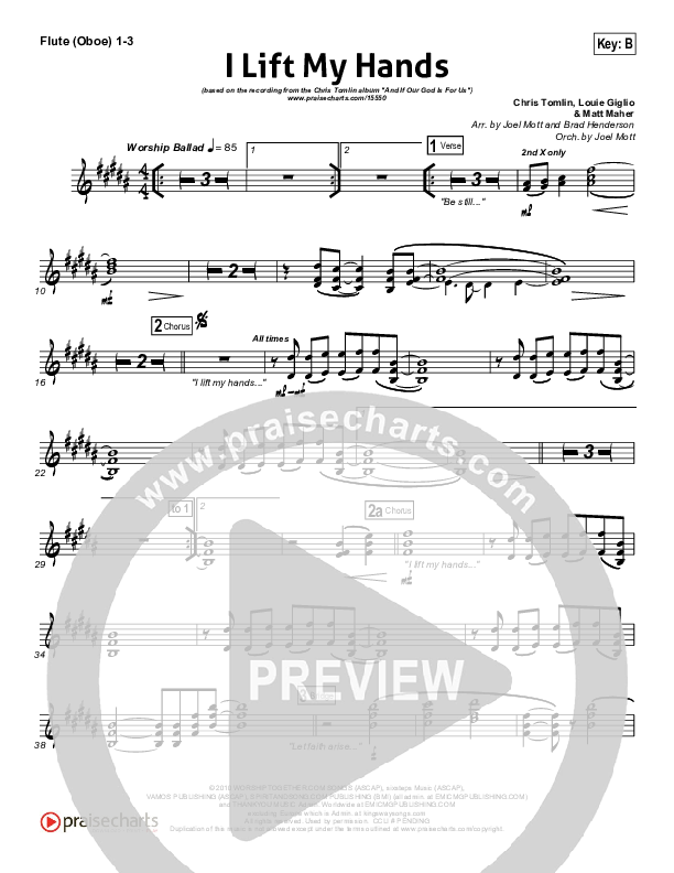 I Lift My Hands Flute/Oboe 1/2/3 (Chris Tomlin)