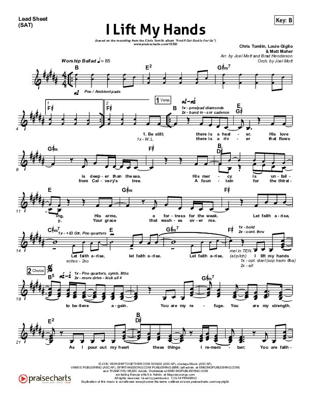 I Lift My Hands Lead Sheet (Chris Tomlin)