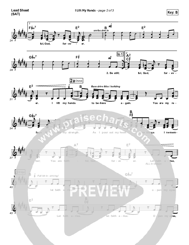 I Lift My Hands Lead Sheet (SAT) (Chris Tomlin)