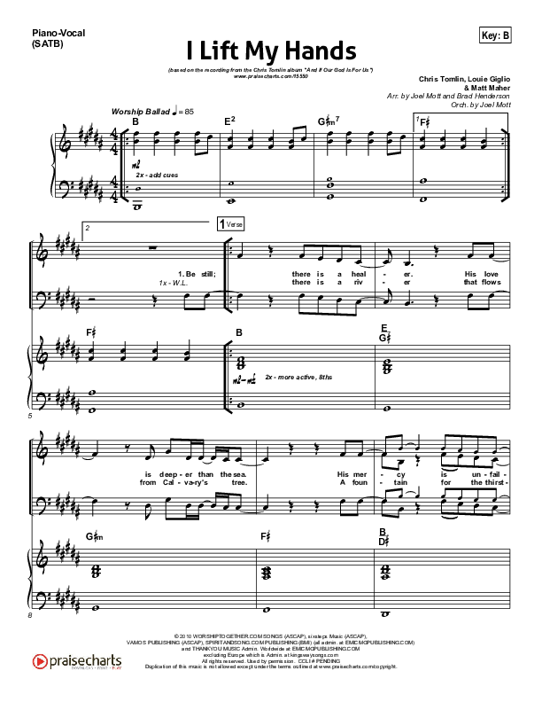 I Lift My Hands Piano/Vocal & Lead (Chris Tomlin)