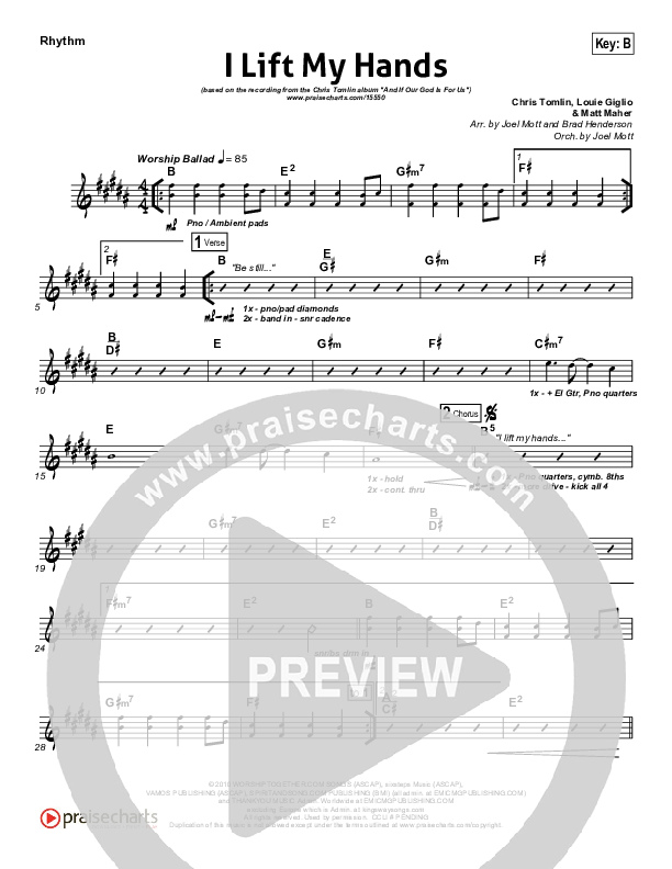 I Lift My Hands Rhythm Chart (Chris Tomlin)