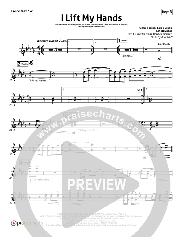 I Lift My Hands Tenor Sax 1/2 (Chris Tomlin)