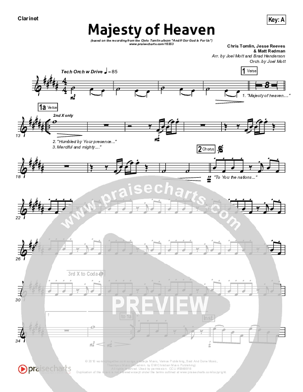 Majesty Of Heaven Clarinet (Chris Tomlin)