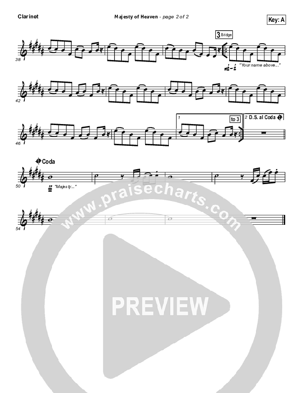 Majesty Of Heaven Clarinet (Chris Tomlin)