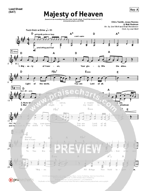 Majesty Of Heaven Lead Sheet (Chris Tomlin)
