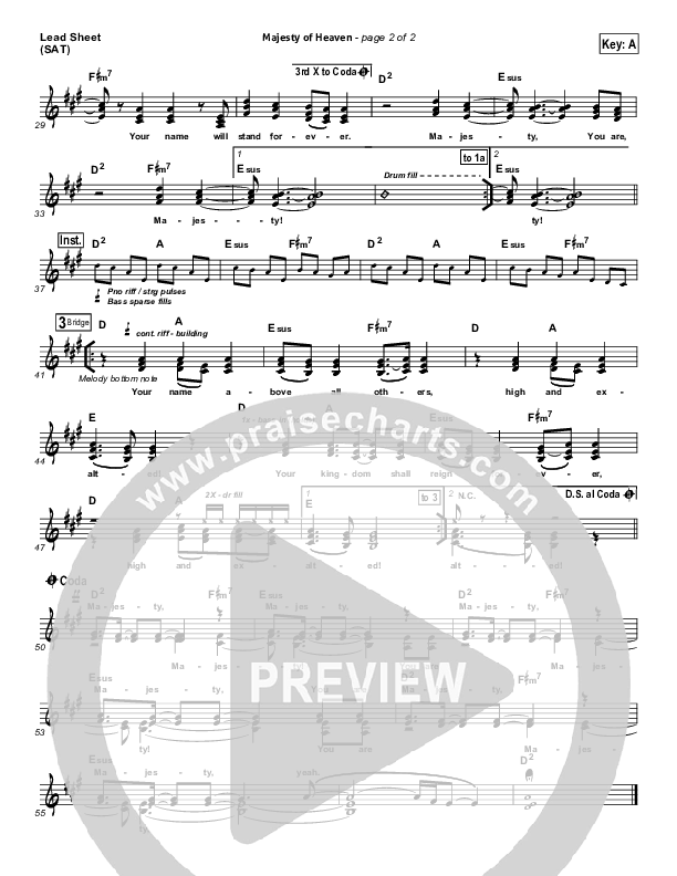 Majesty Of Heaven Lead Sheet (Chris Tomlin)