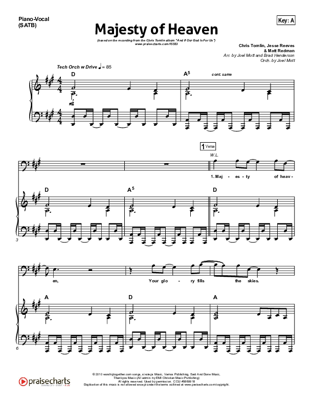 Majesty Of Heaven Piano/Vocal (SATB) (Chris Tomlin)