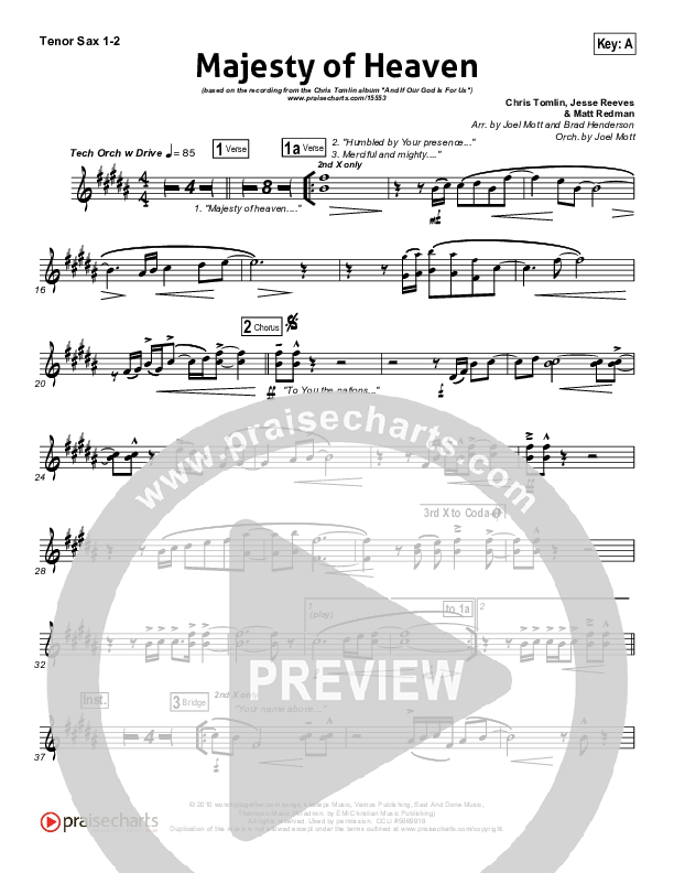 Majesty Of Heaven Tenor Sax 1/2 (Chris Tomlin)