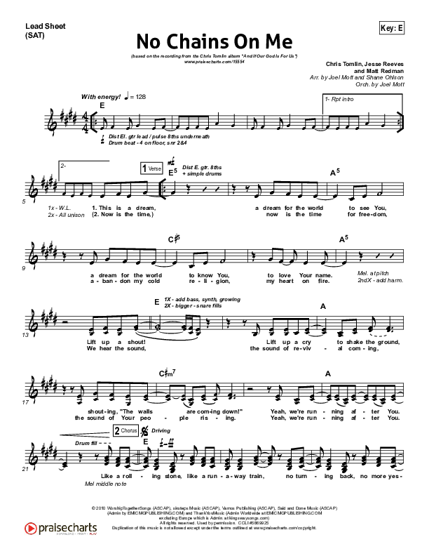 No Chains On Me Lead Sheet (SAT) (Chris Tomlin)