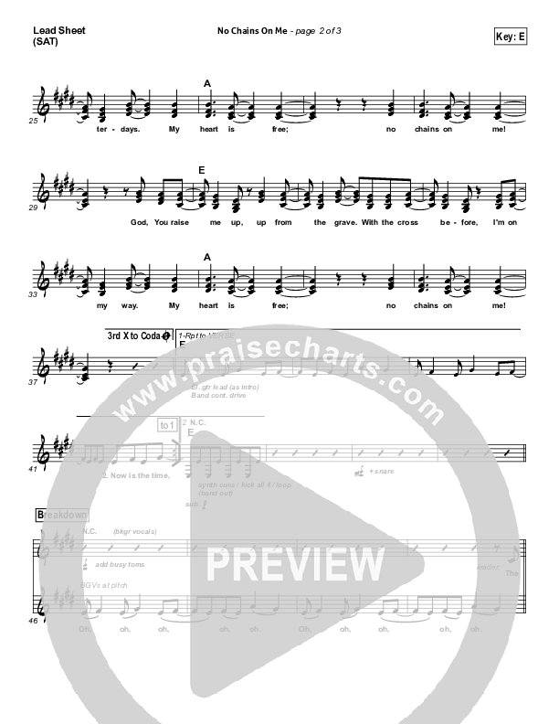 No Chains On Me Lead Sheet (SAT) (Chris Tomlin)