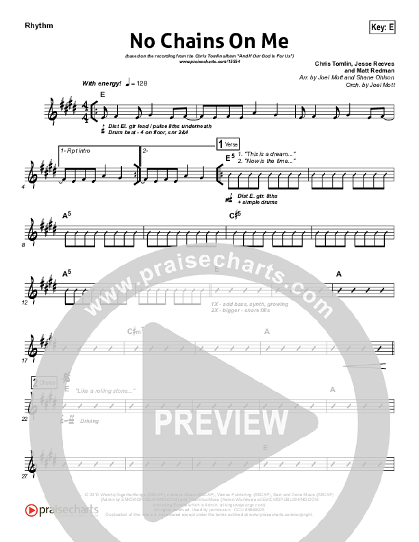 No Chains On Me Rhythm Chart (Chris Tomlin)