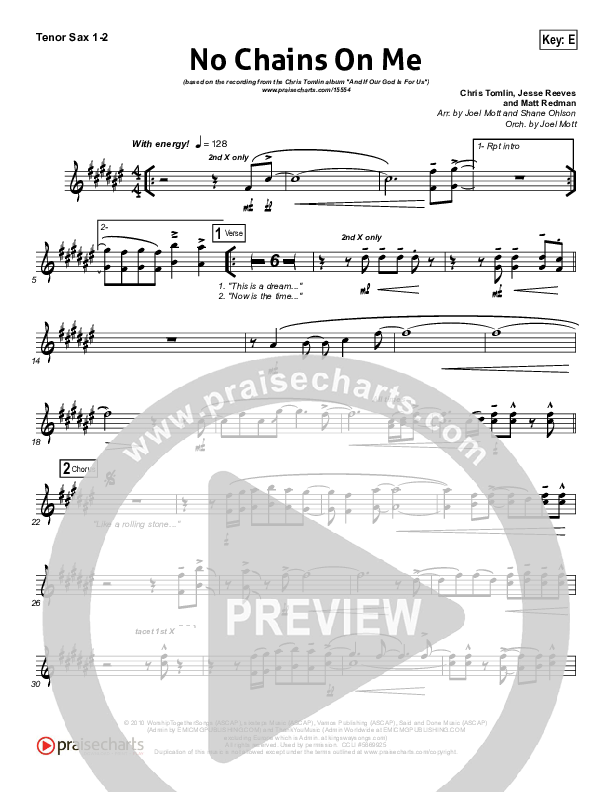 No Chains On Me Tenor Sax 1/2 (Chris Tomlin)