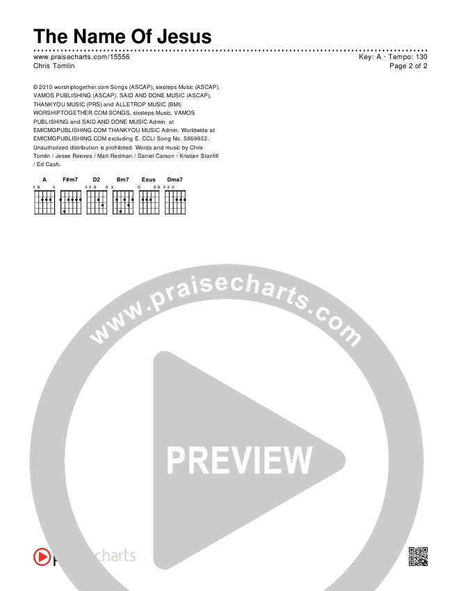 The Name Of Jesus Chords & Lyrics (Chris Tomlin)