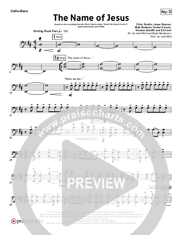 The Name Of Jesus Cello/Bass (Chris Tomlin)