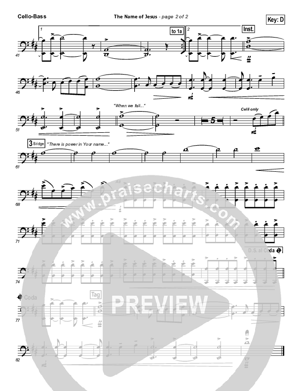 The Name Of Jesus Cello/Bass (Chris Tomlin)