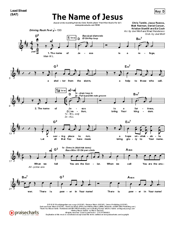 The Name Of Jesus Lead Sheet (Chris Tomlin)